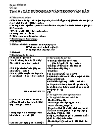 Giáo án dạy học Ngữ văn 8 tiết 10: Xây dựng đoạn văn trong văn bản